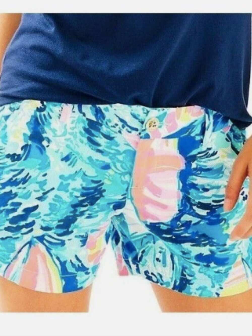 Lilly Pulitzer Callahan Sparkling Blue Hey Bay Bay Sailboat 5" Shorts Size 12